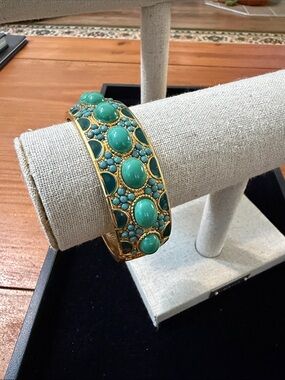 Banana Republic Gold-Tone Turquoise Cabochon Statement Bangle Bracelet
